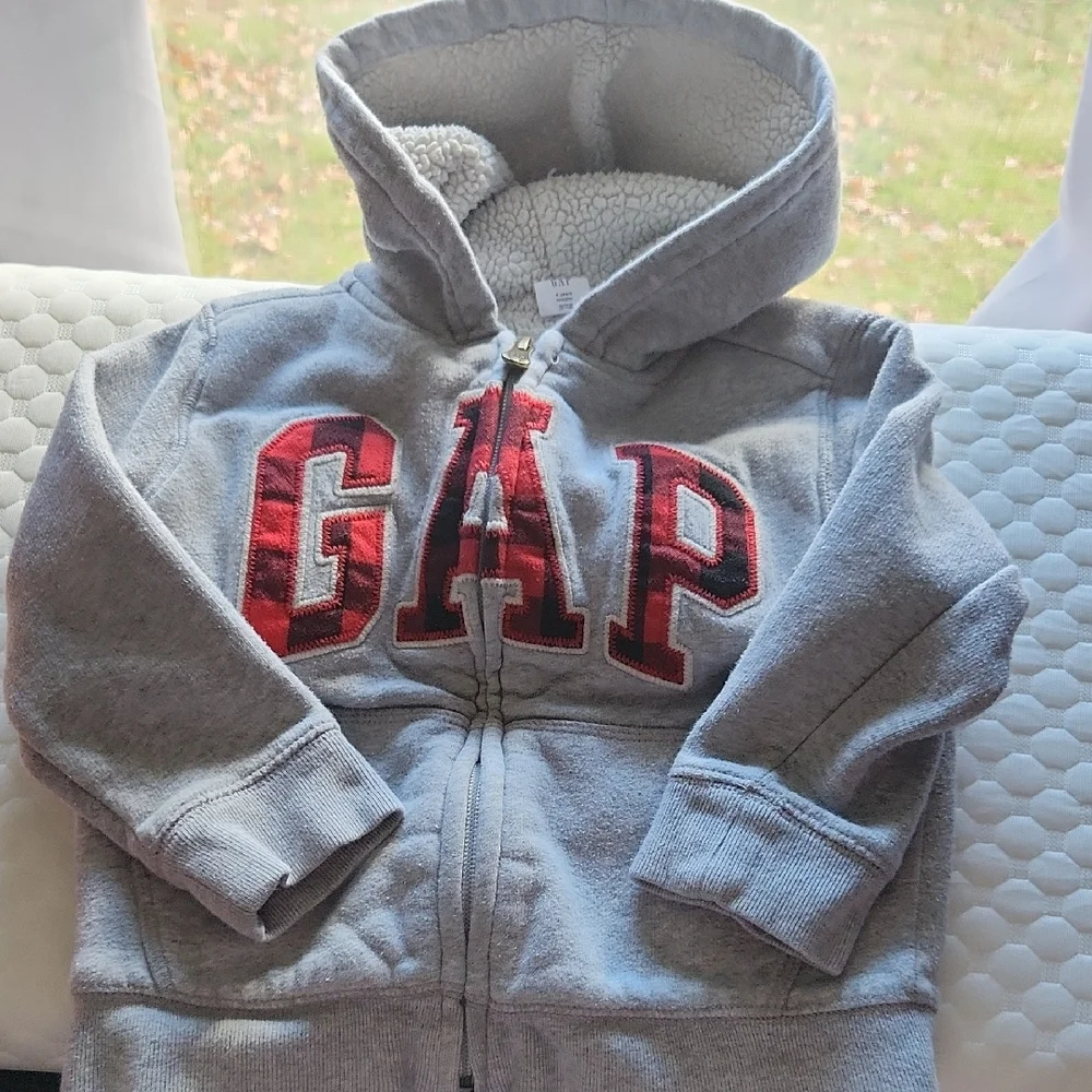 3/$10 Baby GAP Hoodie with Plaid Logo|Sherpa Lining - Picture 2 of 10